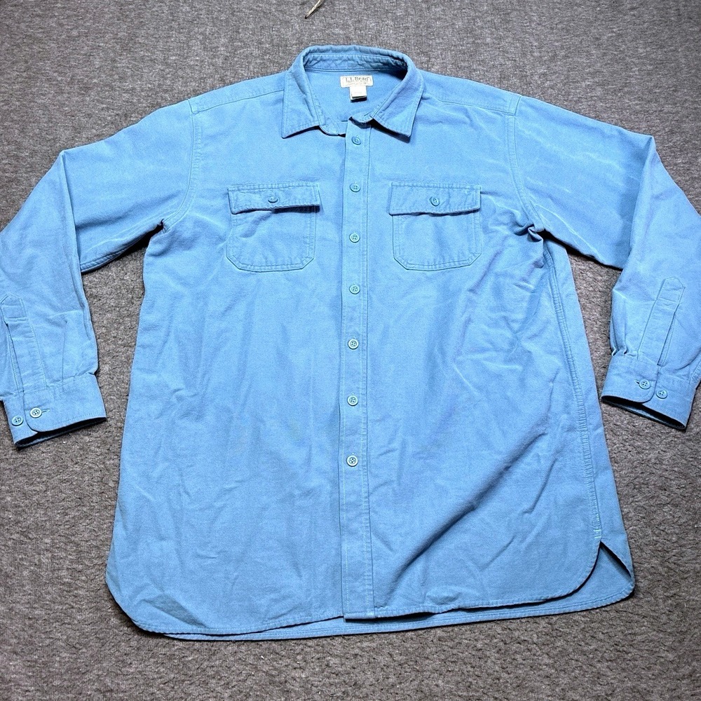 LL Bean Chamois Cloth Shirt Mens XL Tall Blue Heavyweight Cotton Flannel